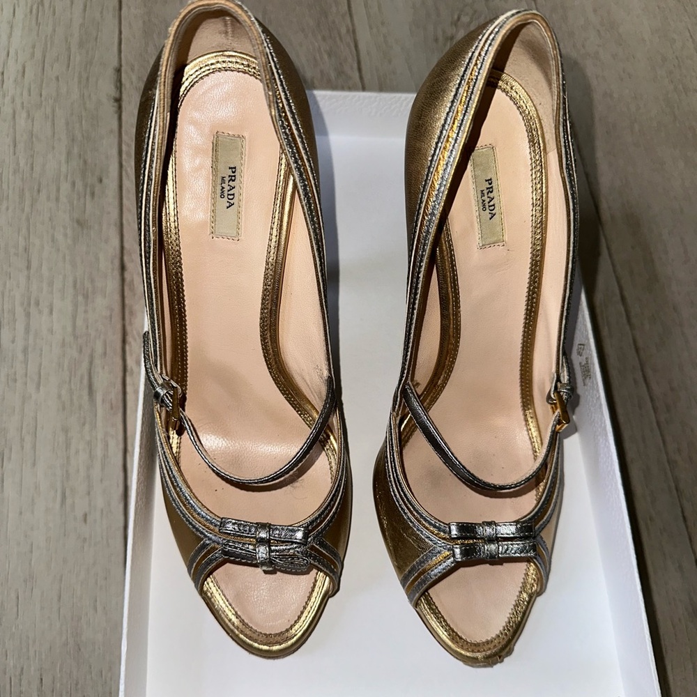 Prada Gold and Silver Metallic Heels